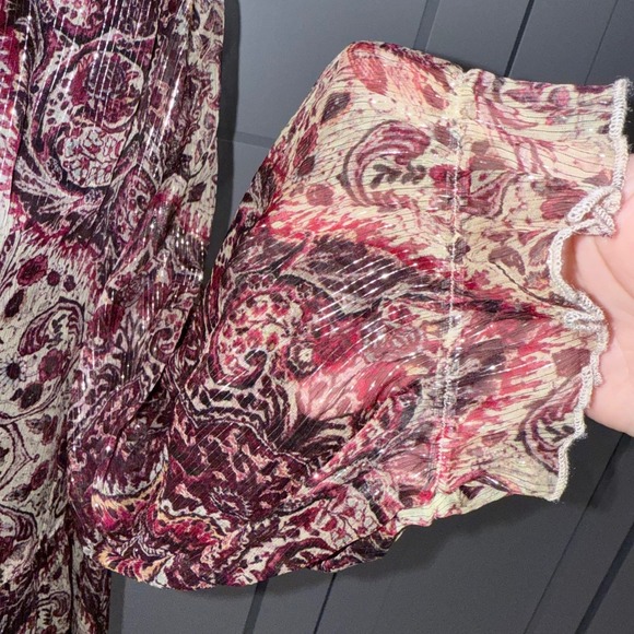 Johnny Was Jade Tunic Bilbao Paisley Sheer Metallic Silk Blend Boho XL Loose Fit - Picture 7 of 12